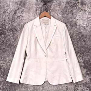 The Tailory x BHLDN Jacket 10 Womens White Peak Lapel Satin Trim Tuxedo Blazer